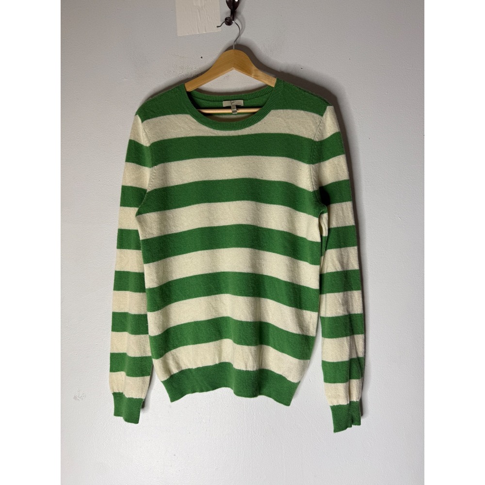 Joie Green Cream Striped Wool Cashmere Sweater 4057-8165B Womens M